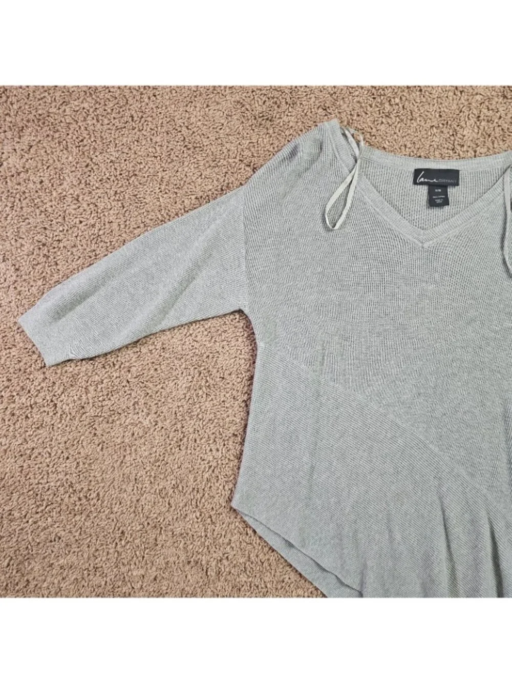 Lane Bryant Pullover Top Womens 14/16 Gray Ribbed Asymmetrical Hem 3/4 Sleeve - Picture 3 of 11